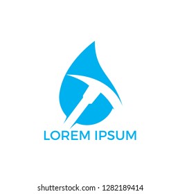 Mining Engineering Solution Logo Design.Oil drop, mine tool vector logo design.