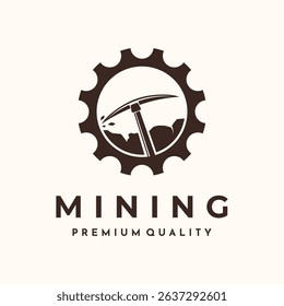 mining equipment vintage logo vector minimalist illustration design, engineering mining symbol design
