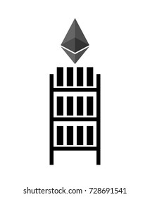 Mining etherium farm icon. Extraction of Cryptocurrency sign. Racks of GPU symbol. Vector illustration