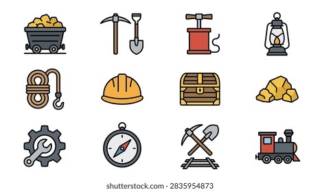 Mining and exploration equipment icon set.