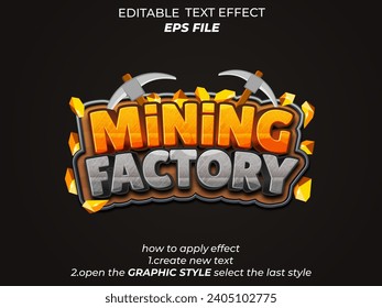 mining factory text effect, font editable, typography, 3d text for medieval fantasy and  rpg games. vector template