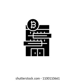 Mining farm black icon concept. Mining farm flat  vector symbol, sign, illustration.