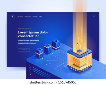 Mining farm blue landing page vector template