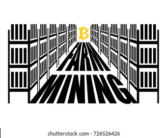 Mining farm. Extraction of Cryptocurrency. Stand gpu. Technology for obtaining bitcoin and etherium. data center. Vector illustration