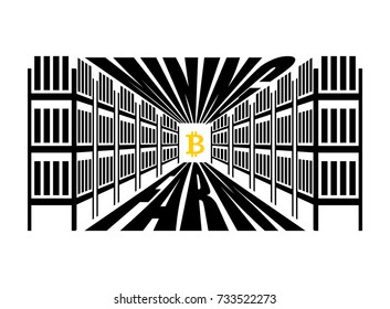 Mining farm. Extraction of Cryptocurrency. Stand gpu. Technology for obtaining bitcoin and etherium. data center. Vector illustration
