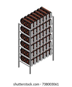 Mining farm isolated. Home Mining rig GPU. Crypto currency at home. Extraction of virtual money. Vector illustration