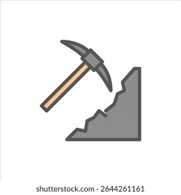 Mining filled outline icon. Mining Axe color line illustration.