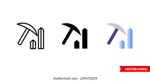 Mining gems icon of 3 types: color, black and white, outline. Isolated vector sign symbol.
