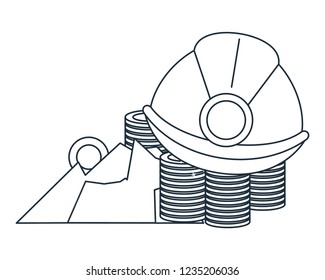 Mining gold coins and helmet