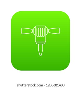 Mining hammer drill icon green vector isolated on white background