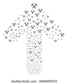 Mining Hammers pattern designed in the group of forward move arrow. Upwards movement arrow composition constructed from mining hammers pictograms.