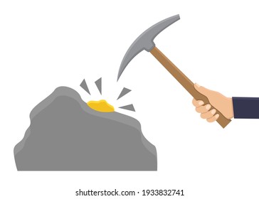 Bergbau, handgehaltene Matte, finden Gold auf weißem Hintergrund, Vektorgrafik