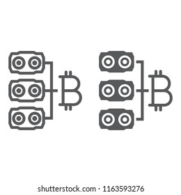 Mining hardware line and glyph icon, money and finance, bitcoin farm sign, vector graphics, a linear pattern on a white background, eps 10.