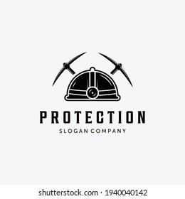 Mining Helm and Pickaxe Vintage Logo, Minimalist Design of axe ax Vector Concept, Mining Logo, Pickaxe Logo