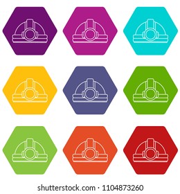 Mining helmet icons 9 set coloful isolated on white for web