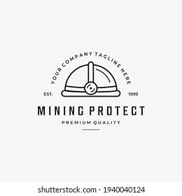 Mining Helmet Protection Line Art Logo, Minimalist Design Lamp Helm Vector Concept