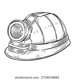 Mining Helmet Vector Line Art Hand Drawn Illustration