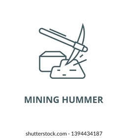 Mining hummer with gold vector line icon, linear concept, outline sign, symbol