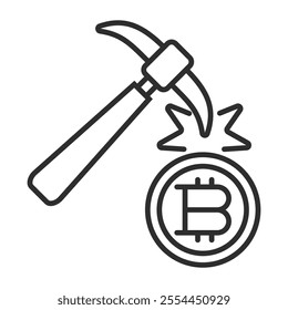 Mining icon, Bitcoin symbol outline icon, editable vector illustration and transparent graphic element. Isolated on white background