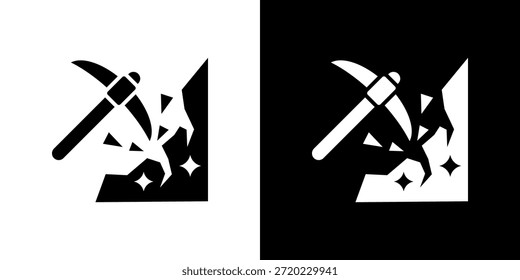 Icono de minería lleno en blanco y negro.