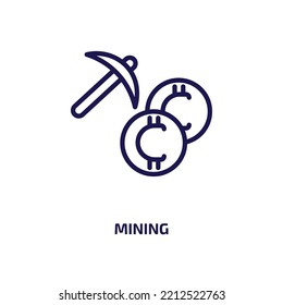 icono de minería de datos de la colección cryptocurrency. Mina lineal delgada, negocios, icono de contorno tecnológico aislado en fondo blanco. Señal de minería de vectores de línea, símbolo para web y móvil