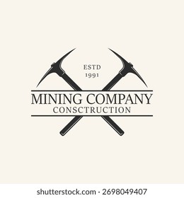 mining icon line art logo design vector illustration