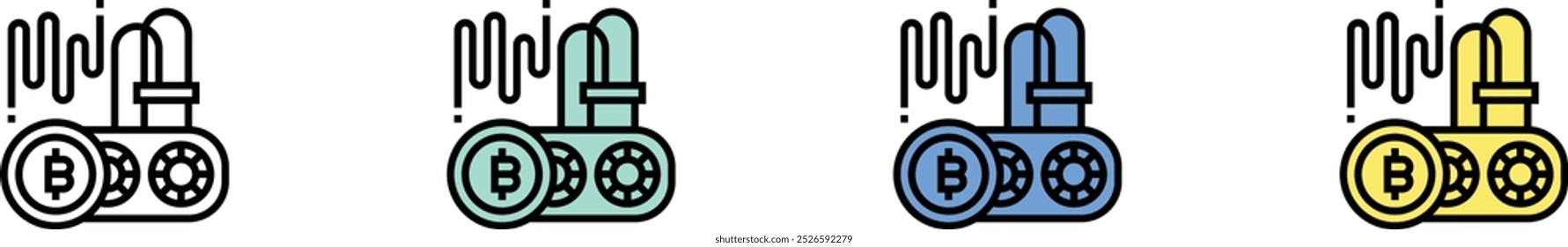 Mining icon. Outline, Green, Blue and Yellow Style Design Isolated On White Background