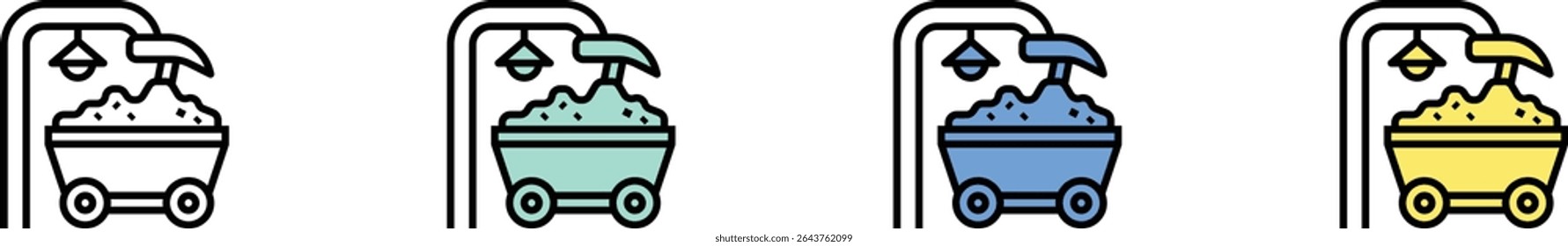 Mining icon. Outline, Green, Blue and Yellow Style Design Isolated On White Background