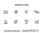 Mining icon set.vector.Editable stroke.linear style sign for use web design,logo.Symbol illustration.