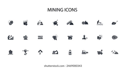 Mining icon set.vector.Editable stroke.linear style sign for use web design,logo.Symbol illustration.