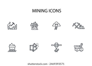 Conjunto de iconos de minería.Vector.Trazo editable.signo de estilo lineal para utilizar Diseño web,logo.Ilustración de símbolo.