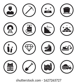 Mining Icons. Black Flat Design In Circle. Vector Illustration.