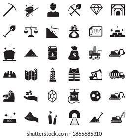 Mining Icons. Black Flat Design. Vector Illustration.