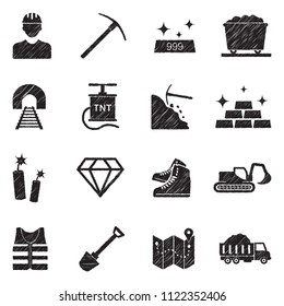 Mining Icons. Black Scribble Design. Vector Illustration.