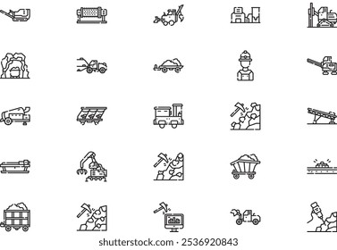 La colección de iconos de minería es una Ilustración vectorial con trazo editable.