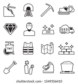 Mining Icons. Line With Fill Design. Vector Illustration.