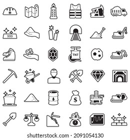 Iconos mineros. Línea con diseño de relleno. Ilustración vectorial.