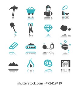 mining icons with reflection isolated on white background