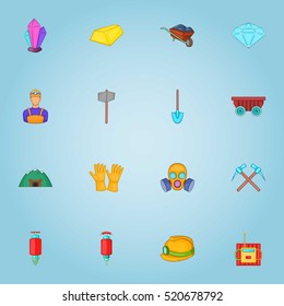Mining icons set. Cartoon illustration of 16 mining vector icons for web