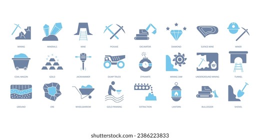 Mining icons set. Set of editable stroke icons.Vector set of Mining
