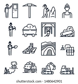 Mining icons set, mining equipment, outline with editable stroke,vector illustration