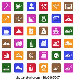 Mining Icons. White Flat Collection In Square. Vector Illustration.