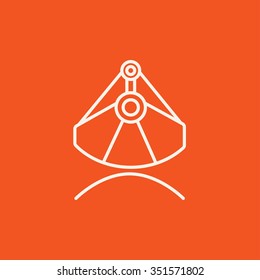 Mining industrial scoop line icon for web, mobile and infographics. Vector white icon isolated on red background.