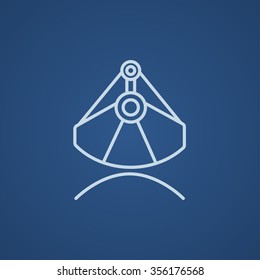 Mining industrial scoop line icon for web, mobile and infographics. Vector light blue icon isolated on blue background.