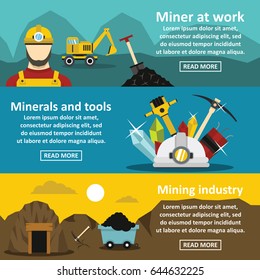 Mining industry banner horizontal concept set. Flat illustration of 3 mining industry vector banner horizontal concepts for web