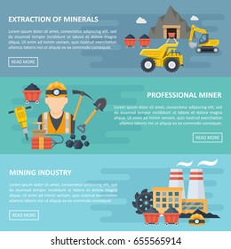 Mining industry banner, template poster with copyspace, professional extraction of minerals card, horizontal lines. Vector flat style cartoon illustration