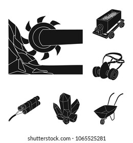 Mining industry black icons in set collection for design. Equipment and tools vector symbol stock web illustration.