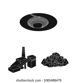 Mining industry black icons in set collection for design. Equipment and tools vector symbol stock web illustration.