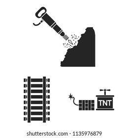 Mining industry black icons in set collection for design. Equipment and tools vector symbol stock web illustration.