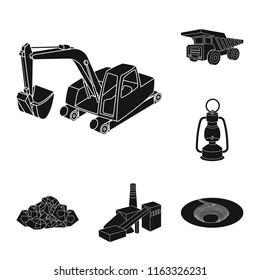 Mining industry black icons in set collection for design. Equipment and tools vector symbol stock web illustration.